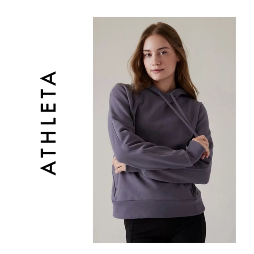 Athleta Retroplush Revive Hoodie Sweatshirt Nightfall Purple, Size 1X EUC